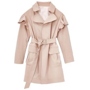 REBECCA TAYLOR Faille Trench Coat Ruffle Camel Neutral XS Jacket Party Preppy